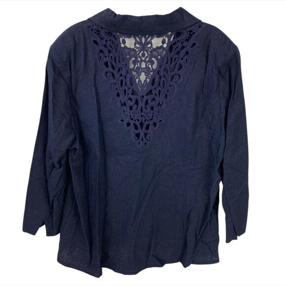 Susan Graver Blue Eyelet Lace Linen/Rayon Blazer Womens Size XL - Picture 2 of 8